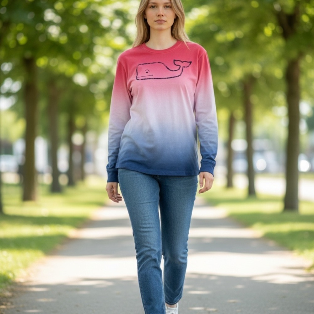 Vineyard vines, tie-dye Whale Graphic Long Sleeve Top Sz.M